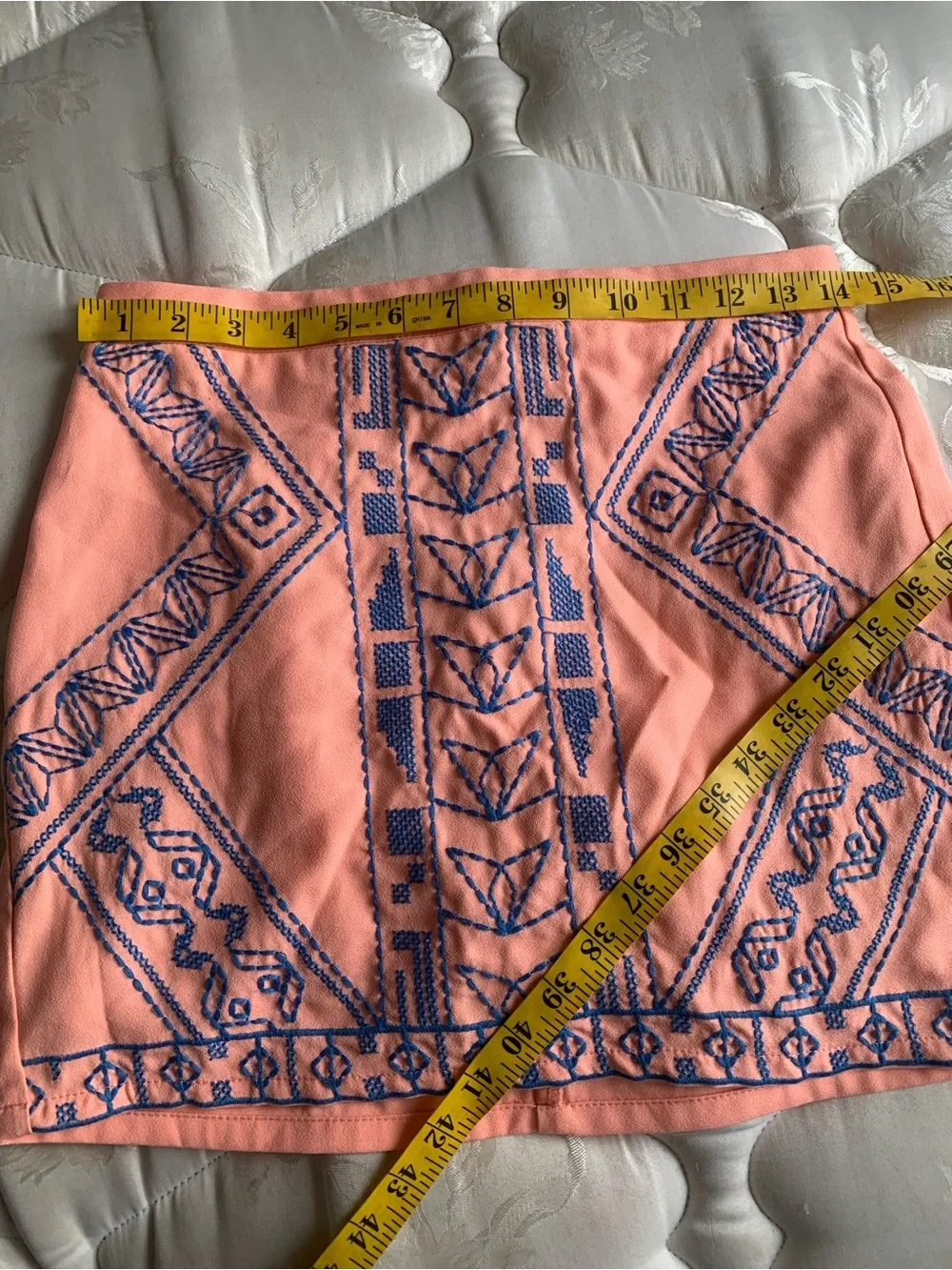 Jealous Tomato Peach Coral Blue Embroidered Boho Chic Tribal Mini Skirt Size 6